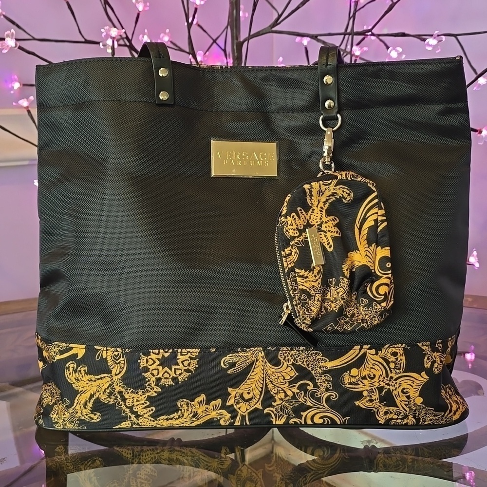 Versace Parfums Black and Gold Weekender Tote with Coinbag